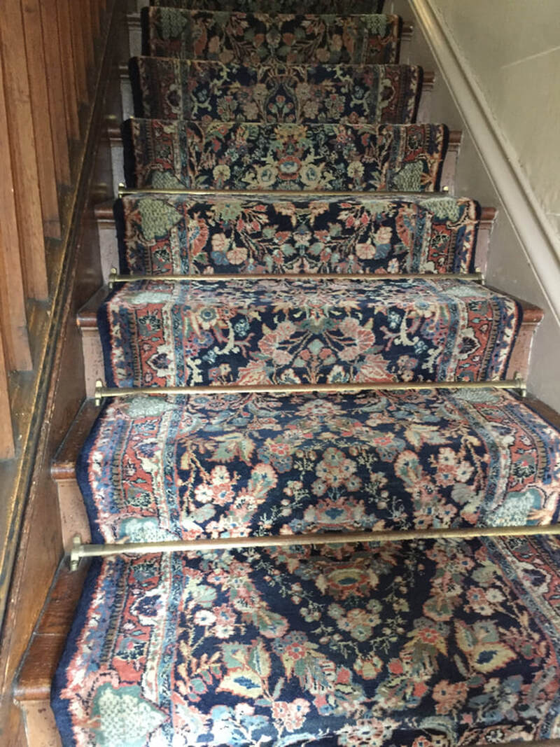 Vintage Axminster stair runner with brass posts